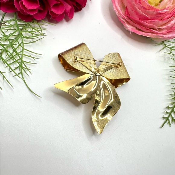 VINTAGE⚜️Brushed Golden Ribbon Bow Brooch - Picture 4 of 5